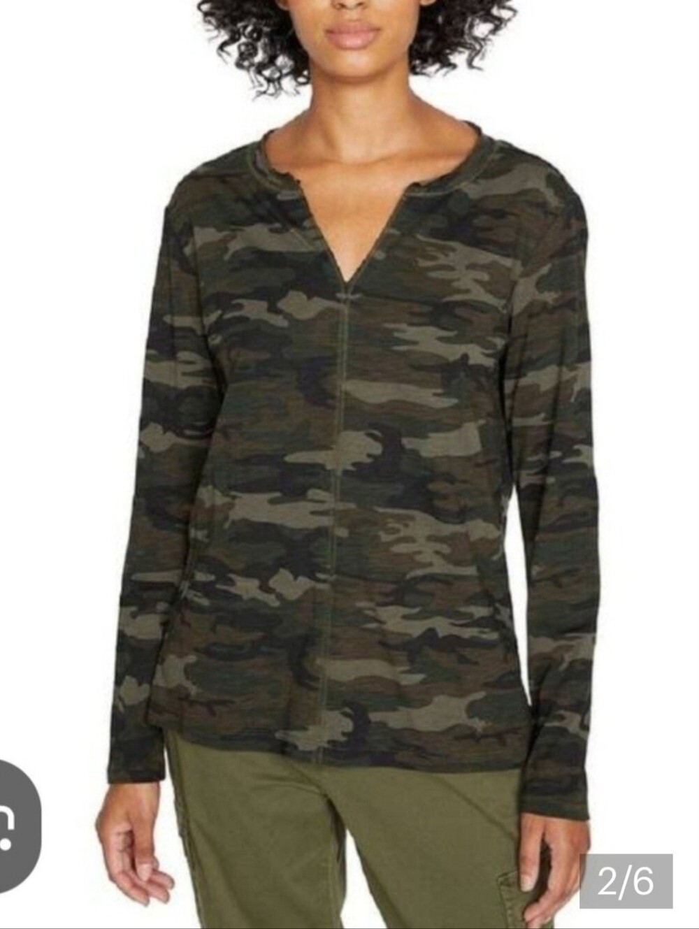 O Sanctuary Women's Olive Camo Pullover Long Sleeve Top Medium